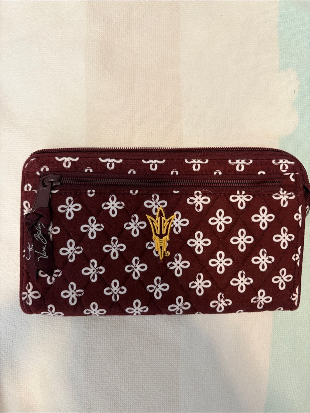 Vera Bradley Burgundy Quilted Zip Wristlet Arizona State University ASU